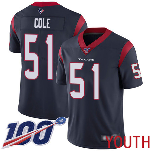 Houston Texans Limited Navy Blue Youth Dylan Cole Home Jersey NFL Football #51 100th Season Vapor Untouchable